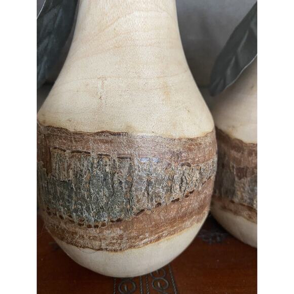 Set of Hand-turned Solid Wood Live-edge pears black iron stems leaves - Picture 7 of 10